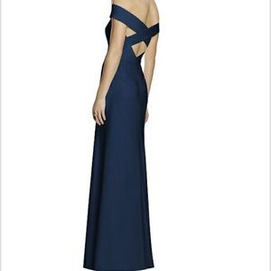 Dessy Off-the-Shoulder Criss Cross Trumpet Gown